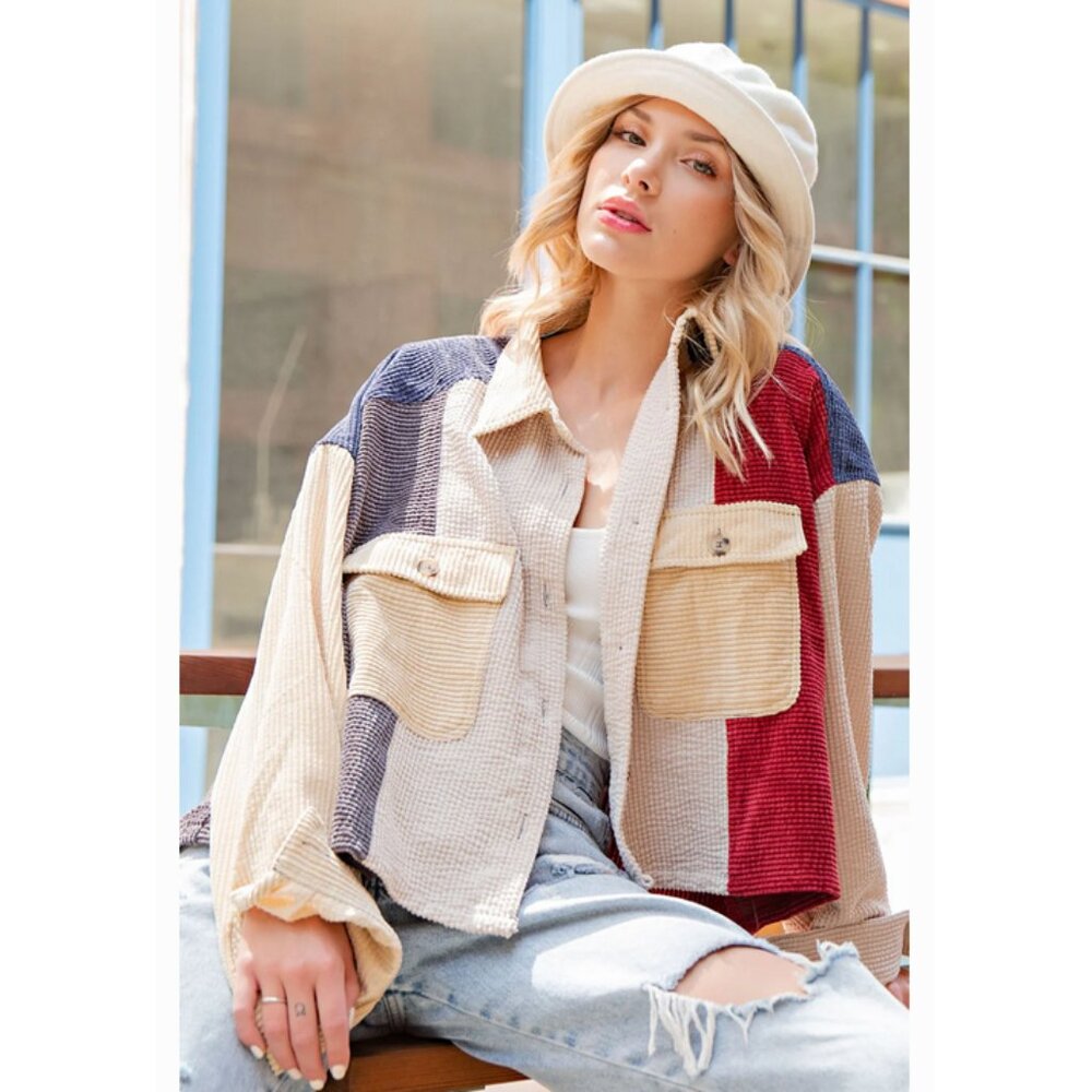 ee:some Pieced Color Block Corduroy Shirt